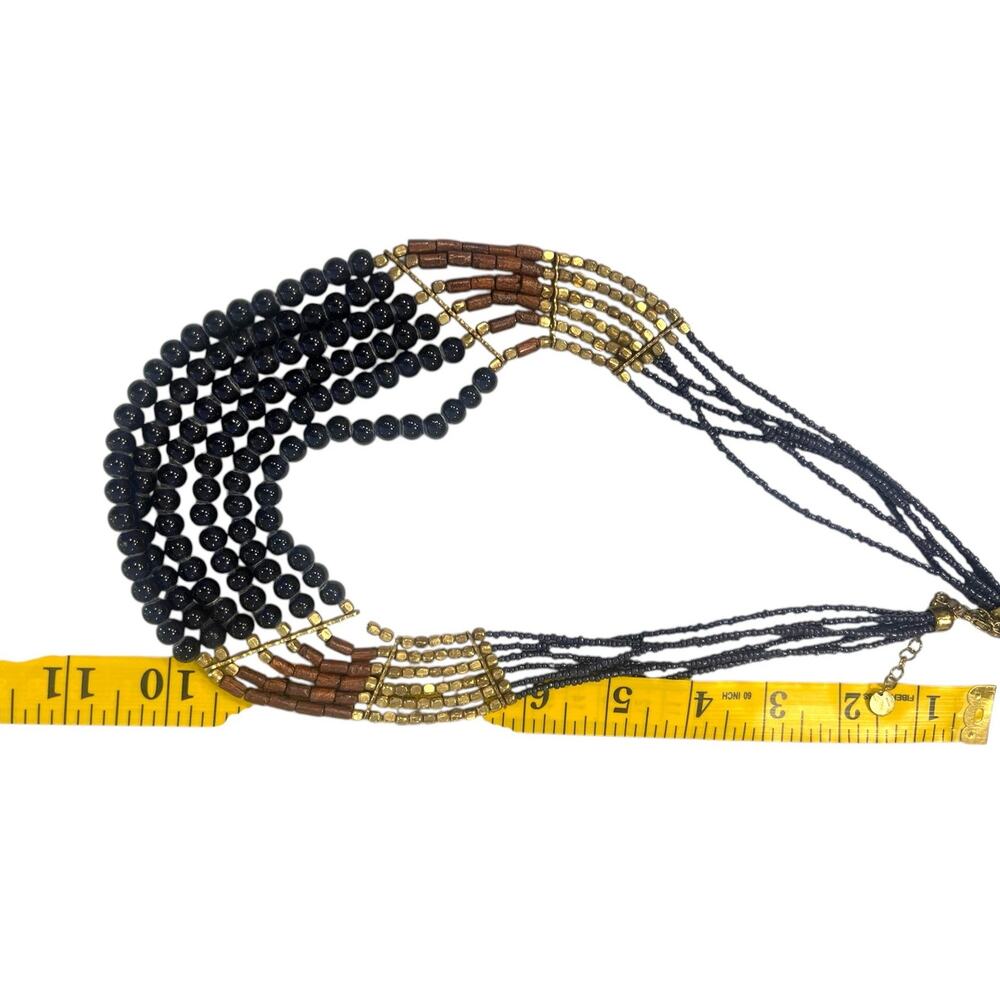 New Talbots Necklace Beaded Layered multi-strand tribal navy gold Tribal Boho - Picture 3 of 3